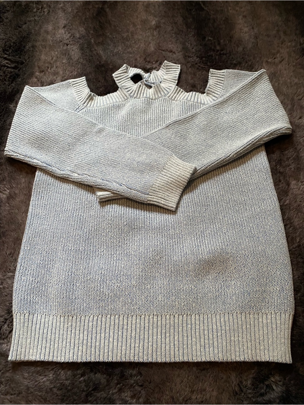 Light Blue Cold-Shoulder Ruffle-Trim Sweater